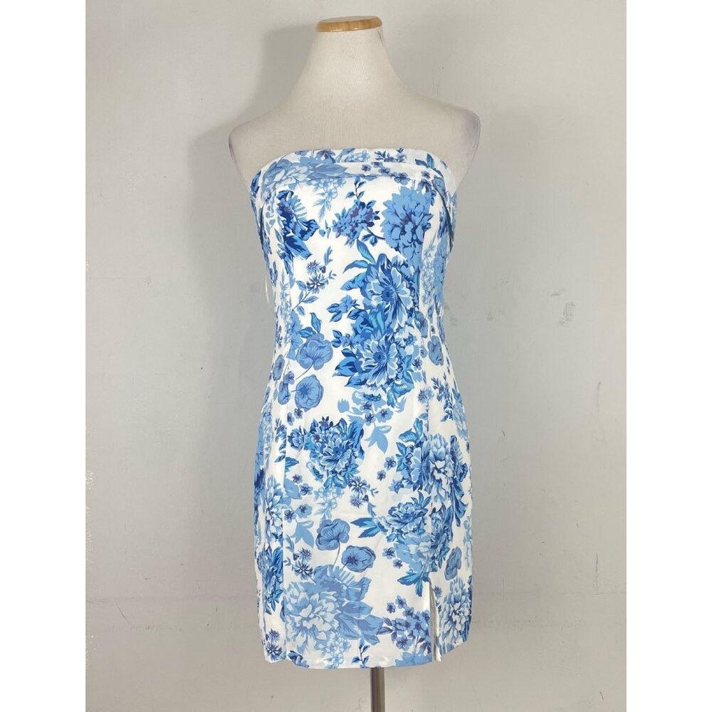 Thats So Fetch Dress Size 6 NWT Blue Floral Print Mini Strapless Grip Lining